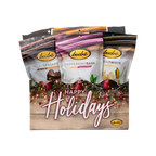 Bedré Fine Chocolate Happy Holidays Garland Gift Box, large, with Pecan Sensations, Peppermint Bark, and Corn Twists pouches