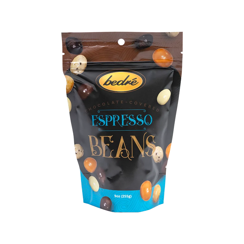 Bedré Fine Chocolate Chocolate-Covered Espresso Beans bag, front label