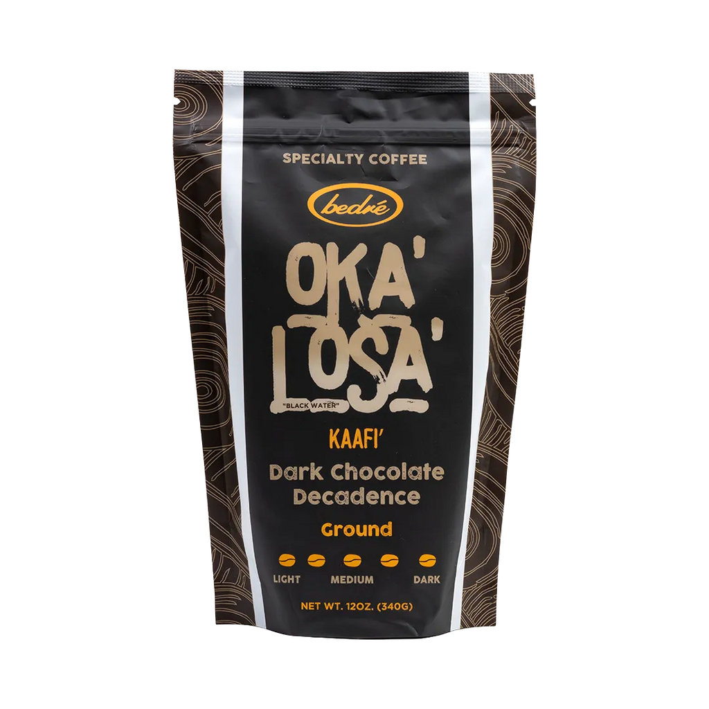 Bedré Fine Chocolate Oka'Losa Dark Chocolate Decadence ground coffee bag