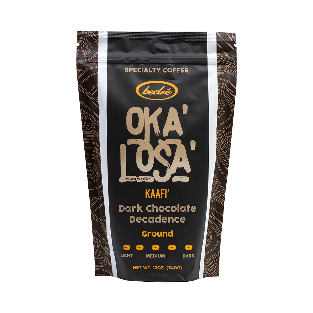 Bedré Fine Chocolate Oka'Losa Dark Chocolate Decadence ground coffee bag