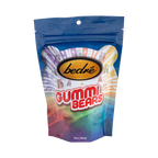 Bedré Fine Chocolate Gummi Bears bag, front label with colorful bear graphics