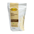Bedré Fine Chocolate White Confectionery Coating White Fudge Wafers, front of resealable 1lb package