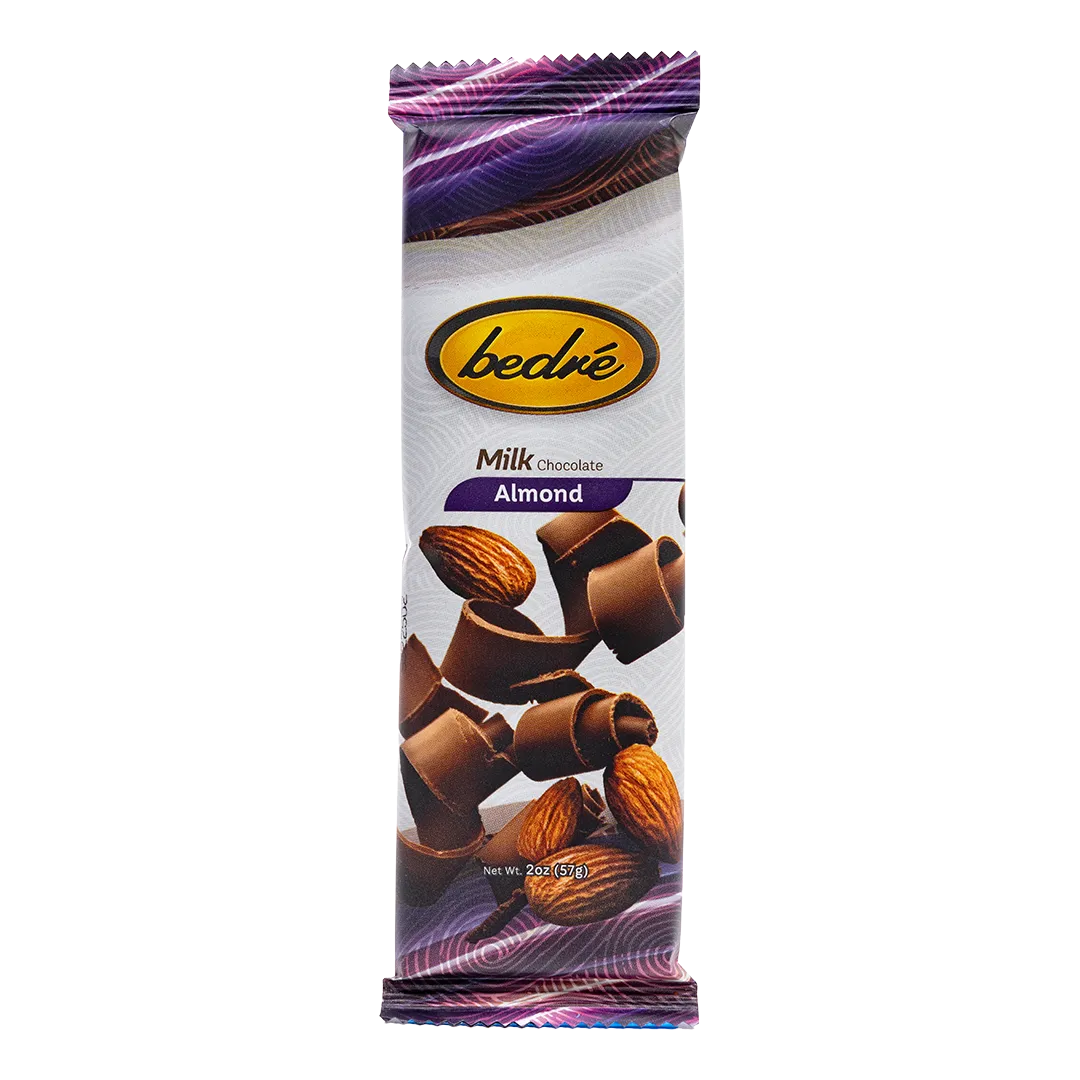 Bedré Fine Chocolate Milk Chocolate Almond Bar in wrapped 2oz package