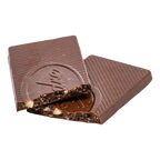 Unwrapped Bedré Fine Chocolate Milk Chocolate Almond Bar, broken to show almond pieces