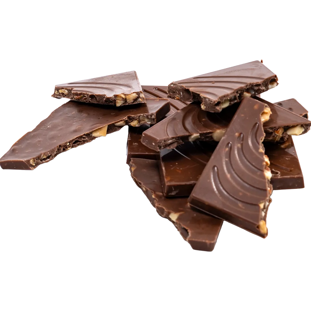 Bedré Fine Chocolate Milk Chocolate Almond Bark pieces broken out of packaging