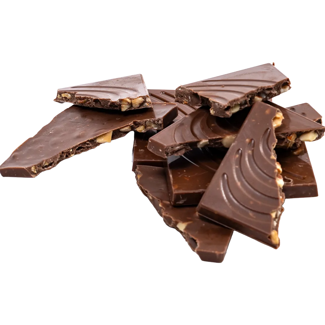 Bedré Fine Chocolate Milk Chocolate Almond Bark pieces broken out of packaging