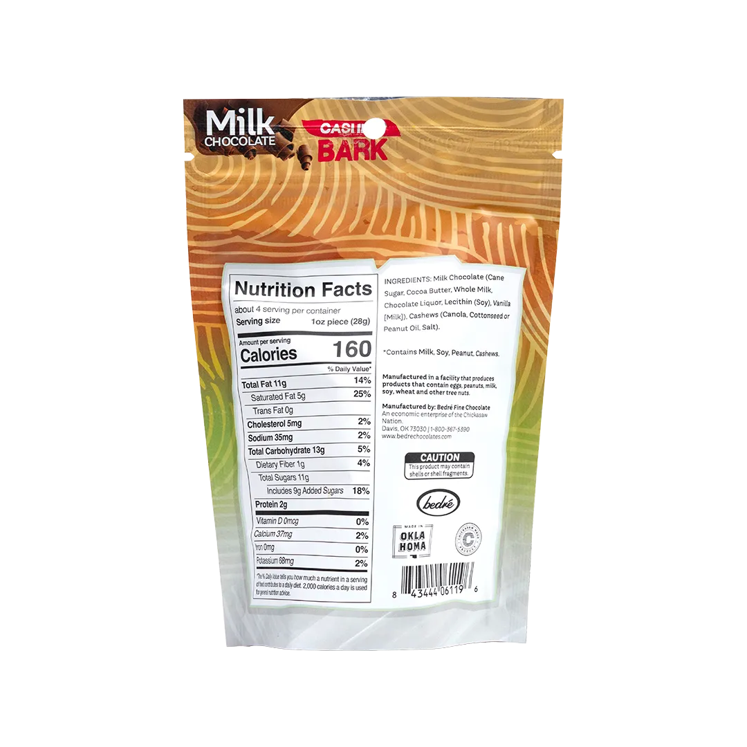 Bedré Fine Chocolate Milk Chocolate Cashew Bark, nutrition facts and ingredients