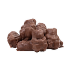 Bedré Fine Chocolate milk chocolate-covered gummi bears piled outside the bag