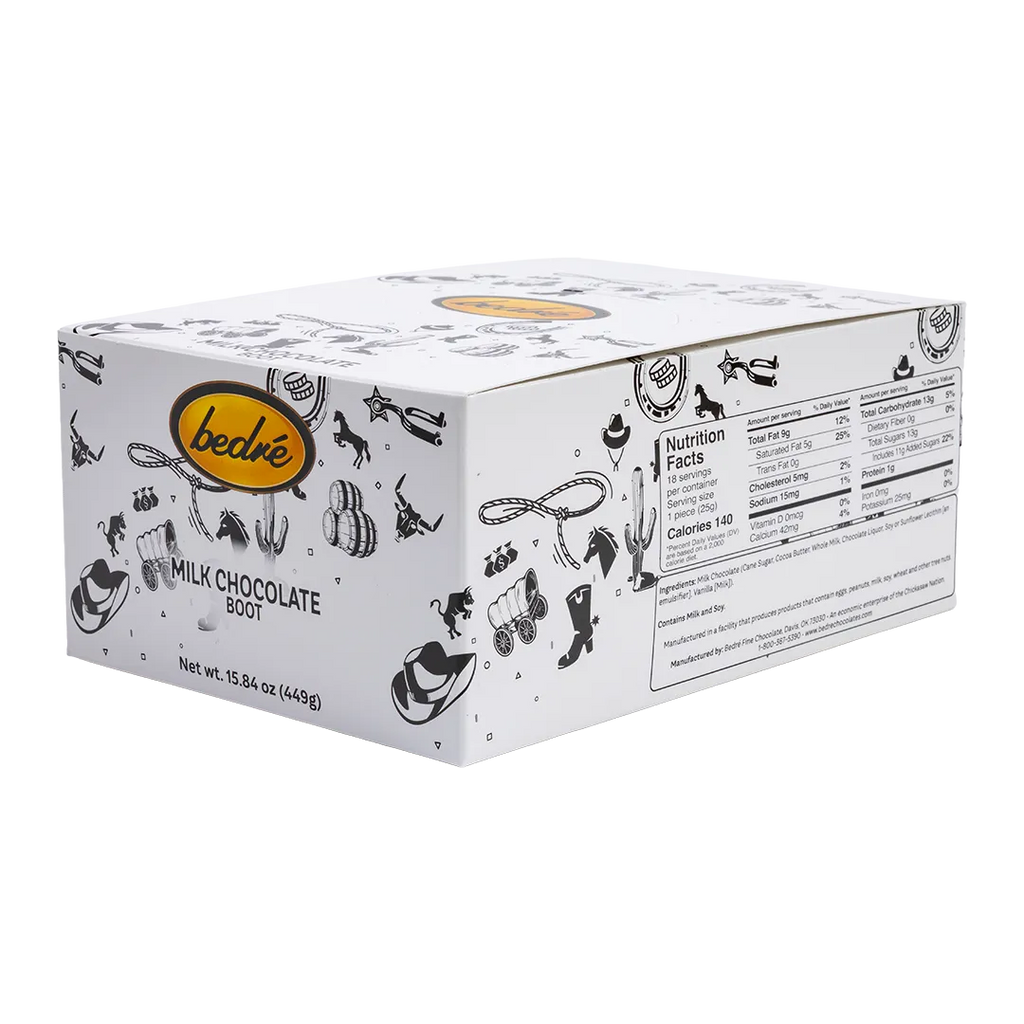 Bedré Fine Chocolate Milk Chocolate Cowboy Boot retail display box