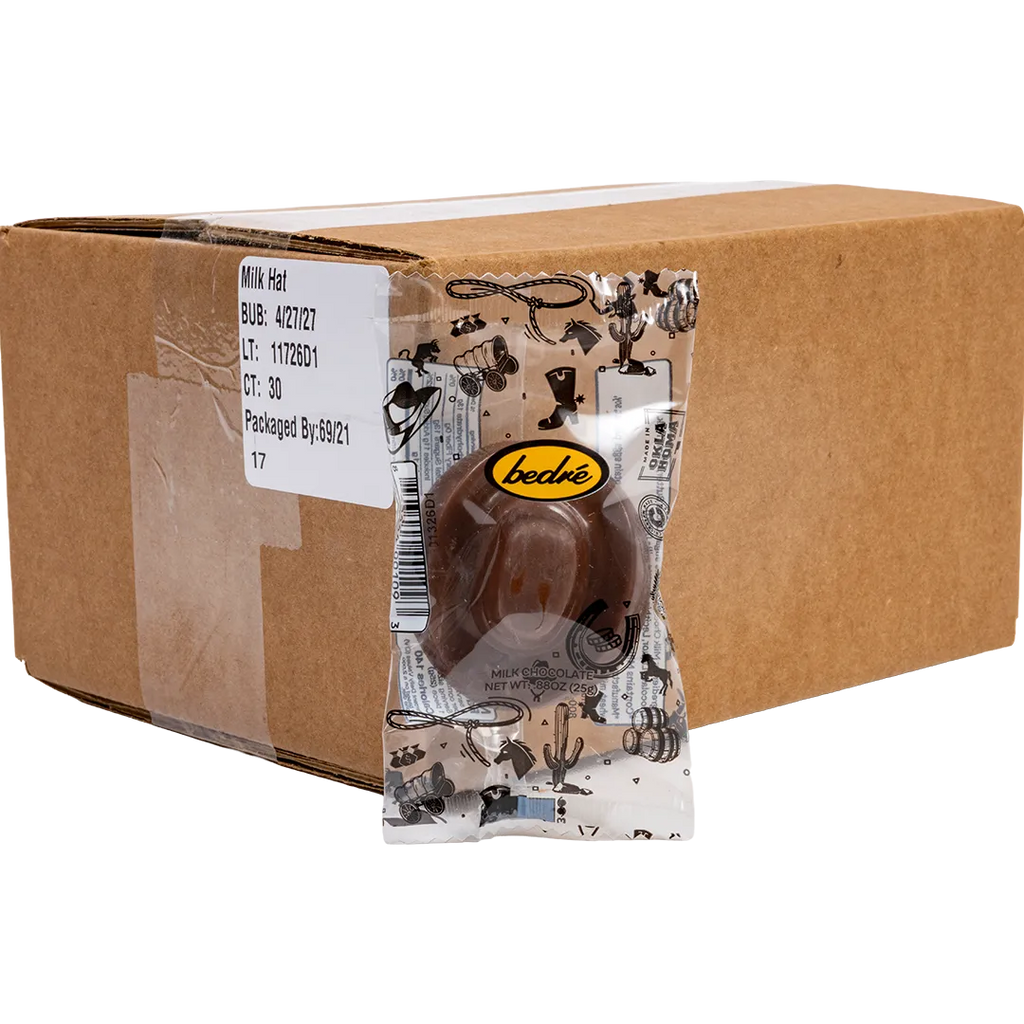 Bedré Fine Chocolate Milk Chocolate Cowboy Hat bulk case of wrapped pieces