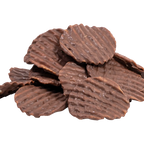 Bedré Fine Chocolate milk chocolate-dipped potato chips piled out of the bag