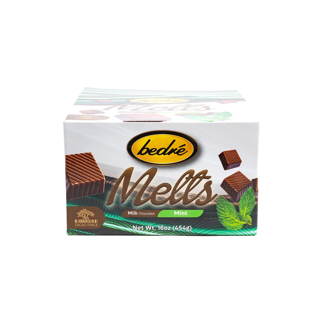 Bedré Milk Chocolate Mint Melts 16oz retail display box