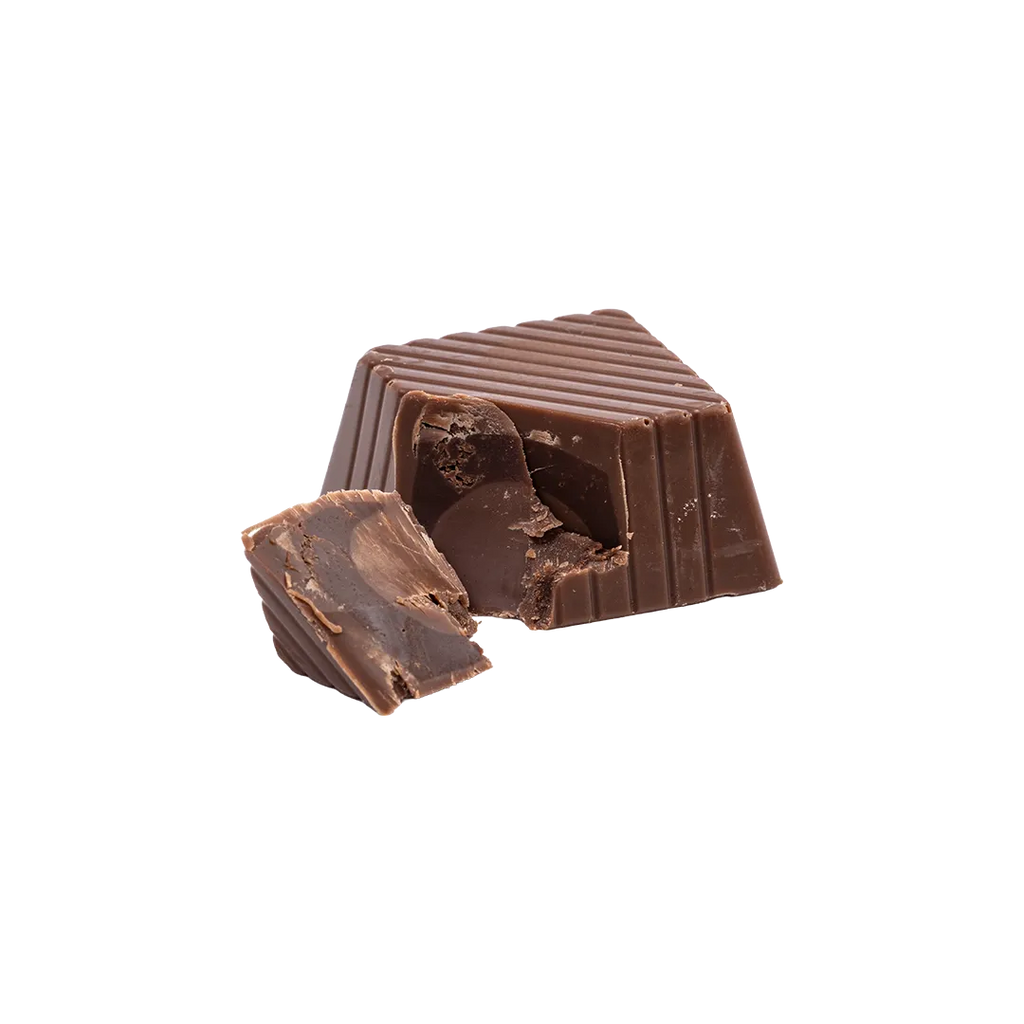 Bedré Milk Chocolate Mint Melts piece broken open showing mint fudge filling