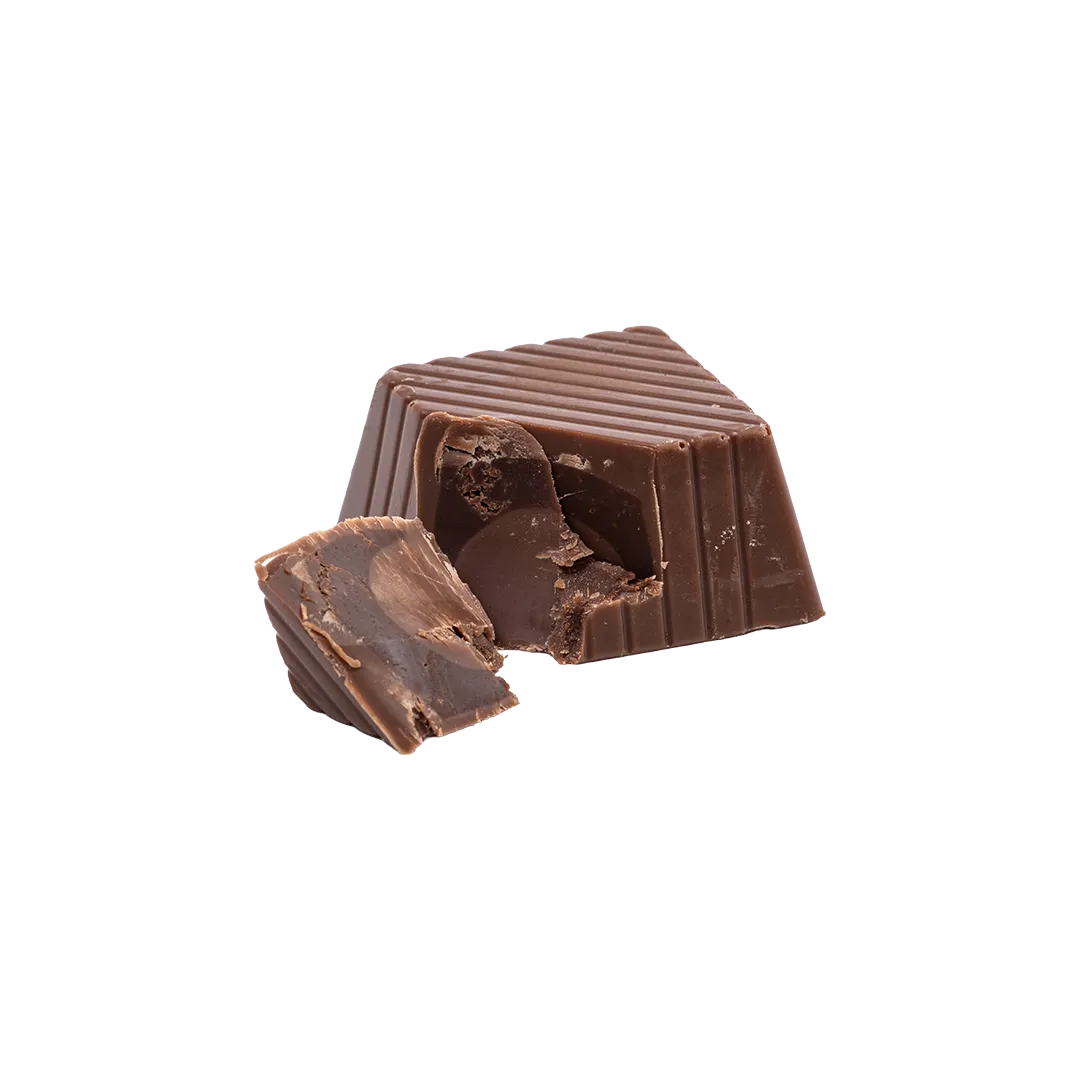 Bedré Milk Chocolate Mint Melts piece broken open showing mint fudge filling