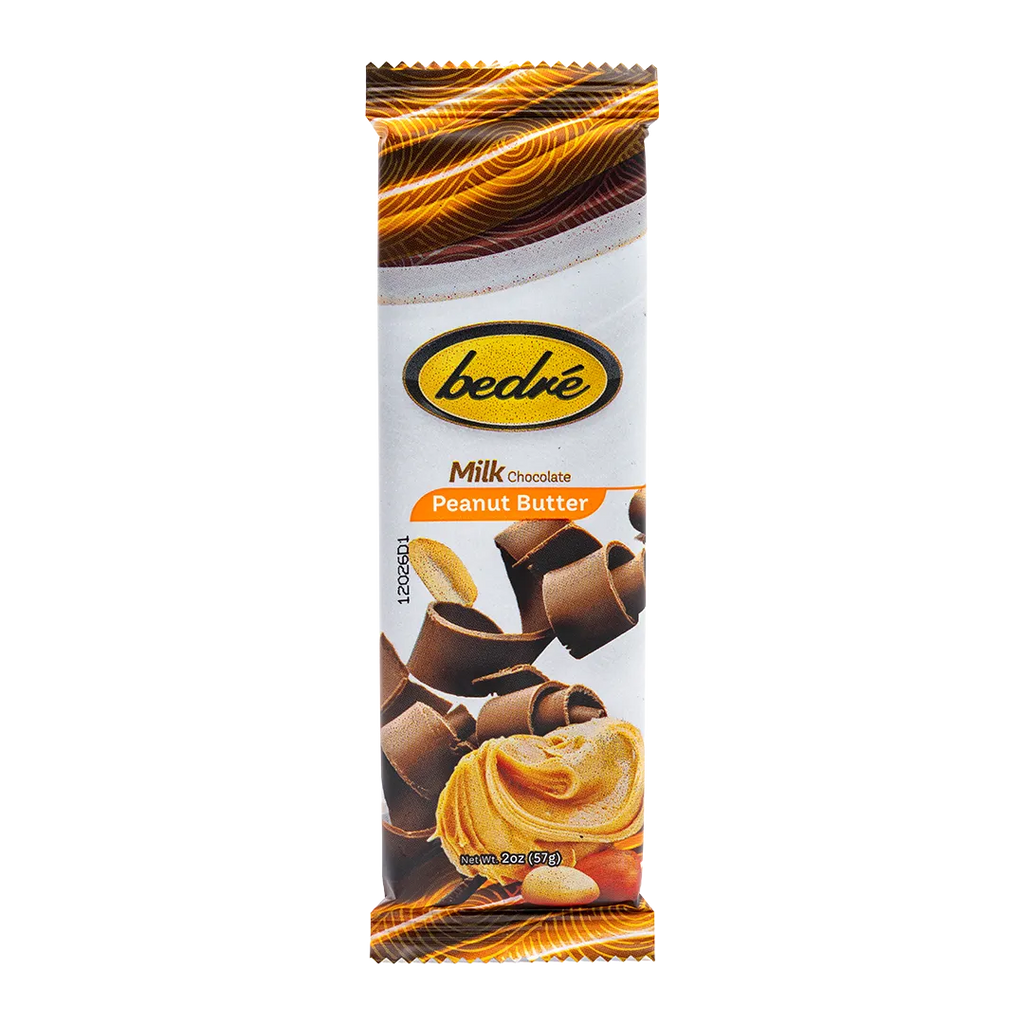 Bedré Fine Chocolate Milk Chocolate Peanut Butter Bar in wrapped 2oz package