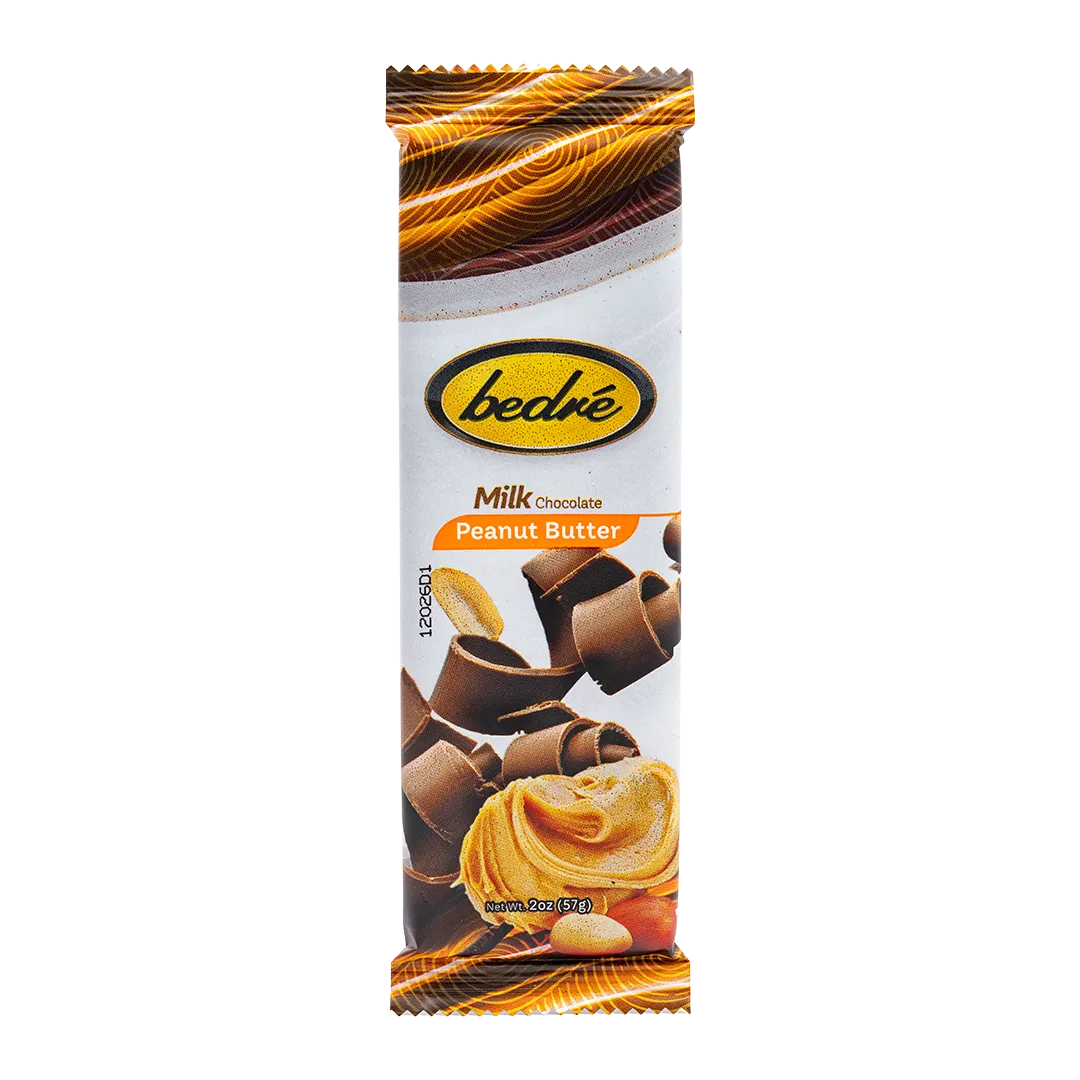 Bedré Fine Chocolate Milk Chocolate Peanut Butter Bar in wrapped 2oz package