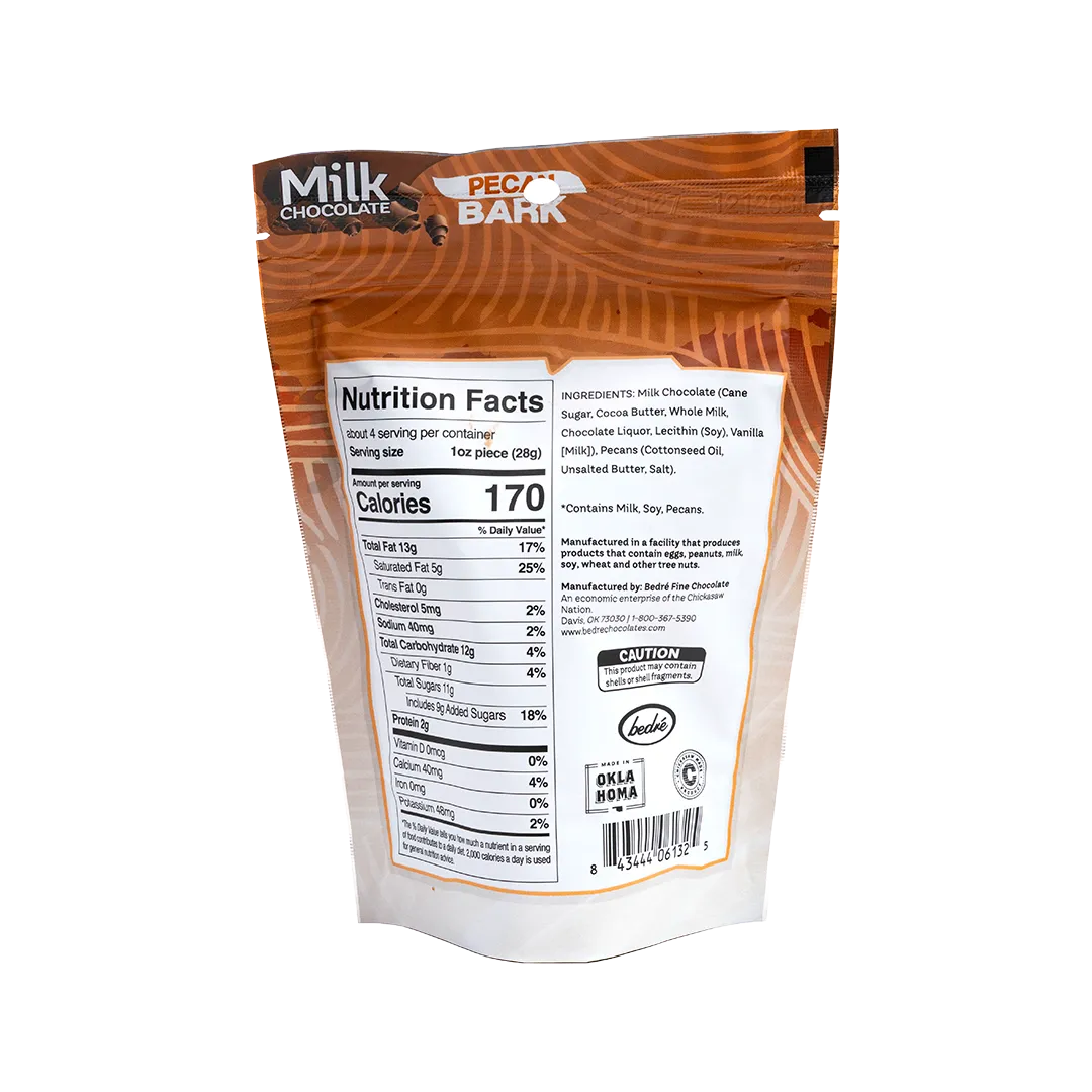 Bedré Fine Chocolate Milk Chocolate Pecan Bark, nutrition facts and ingredients