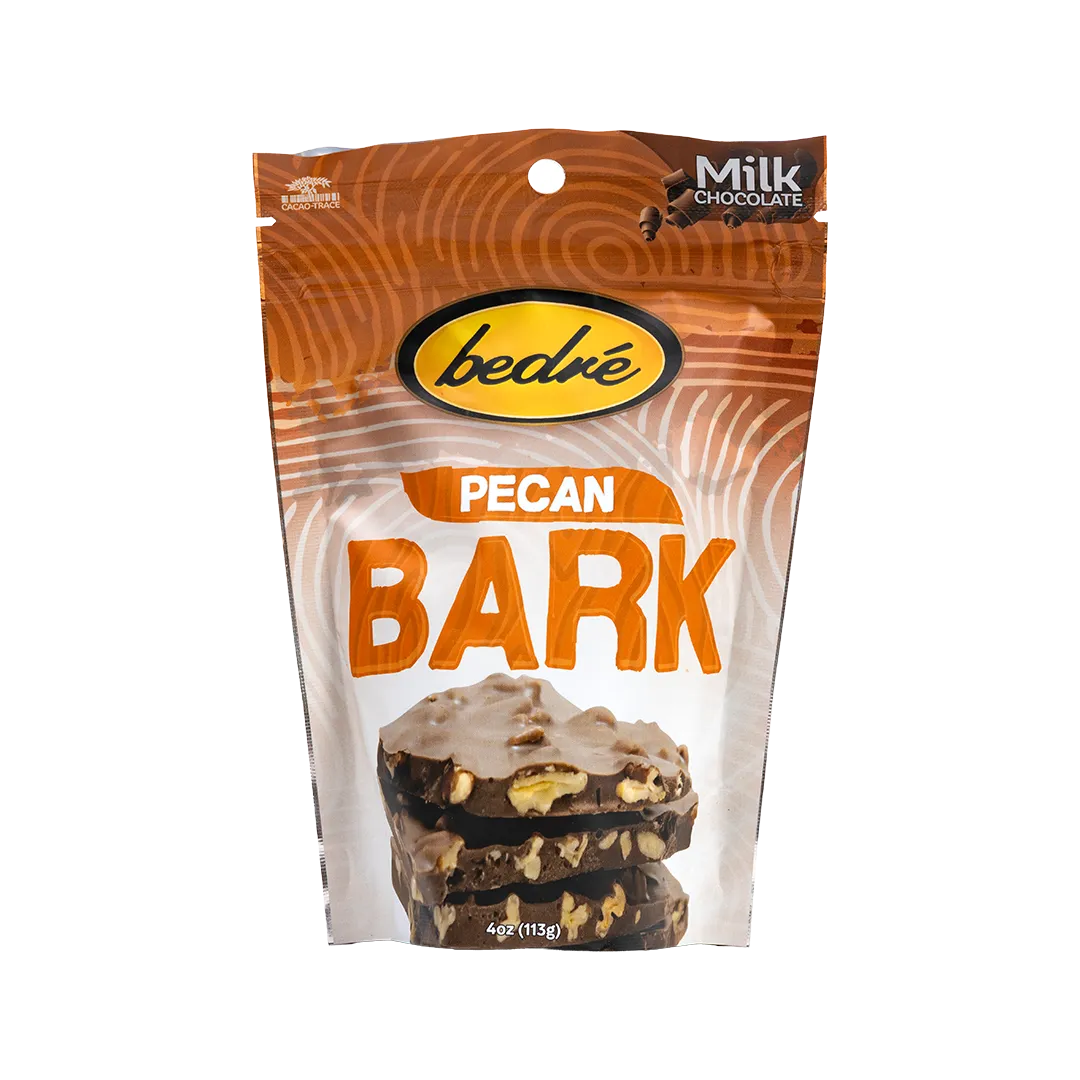 Bedré Fine Chocolate Milk Chocolate Pecan Bark, front of package