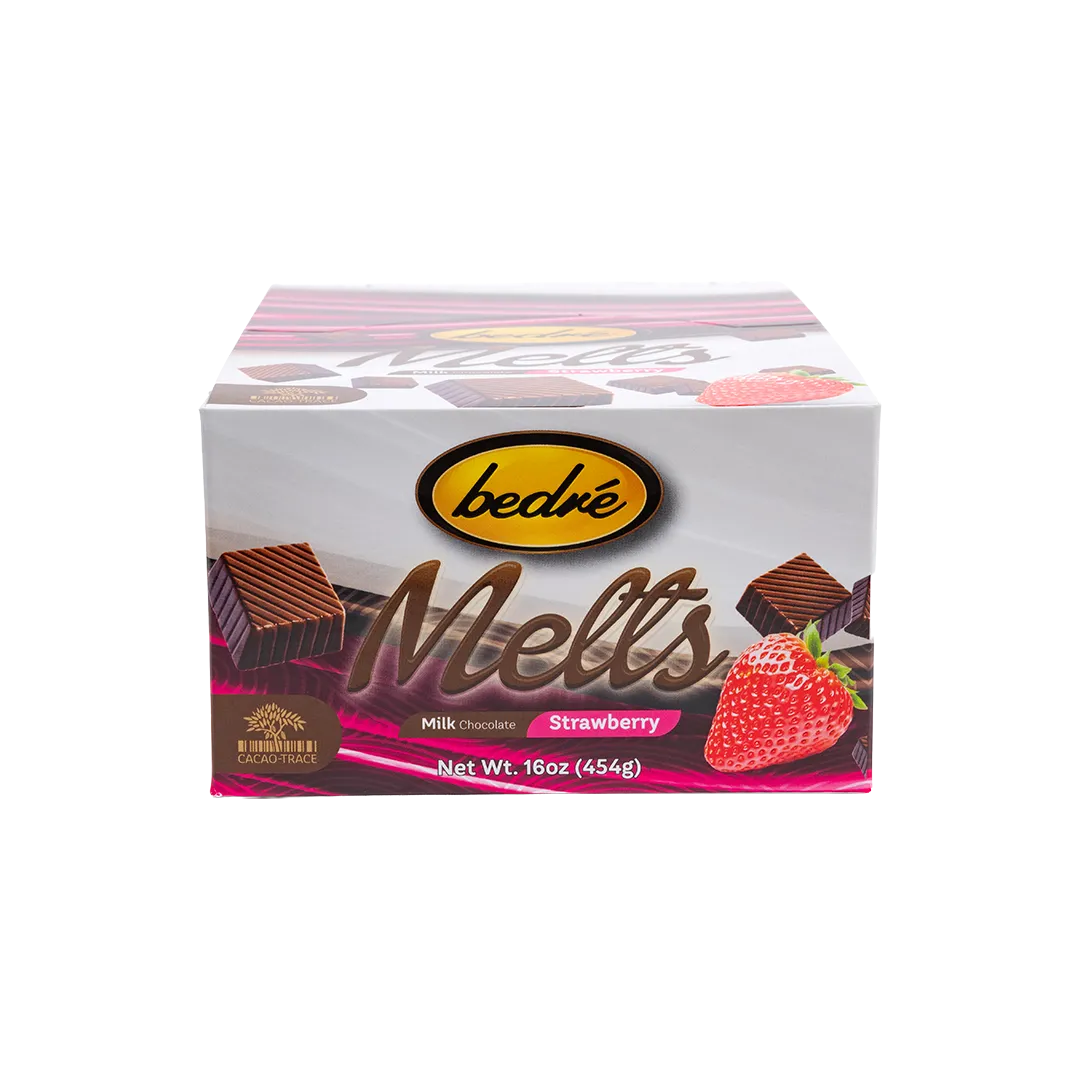 Bedré Milk Chocolate Strawberry Melts 16oz retail display box