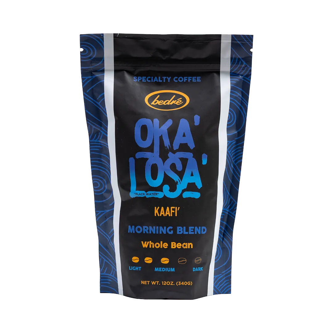 Bedré Fine Chocolate Oka'Losa Morning Blend whole bean coffee bag
