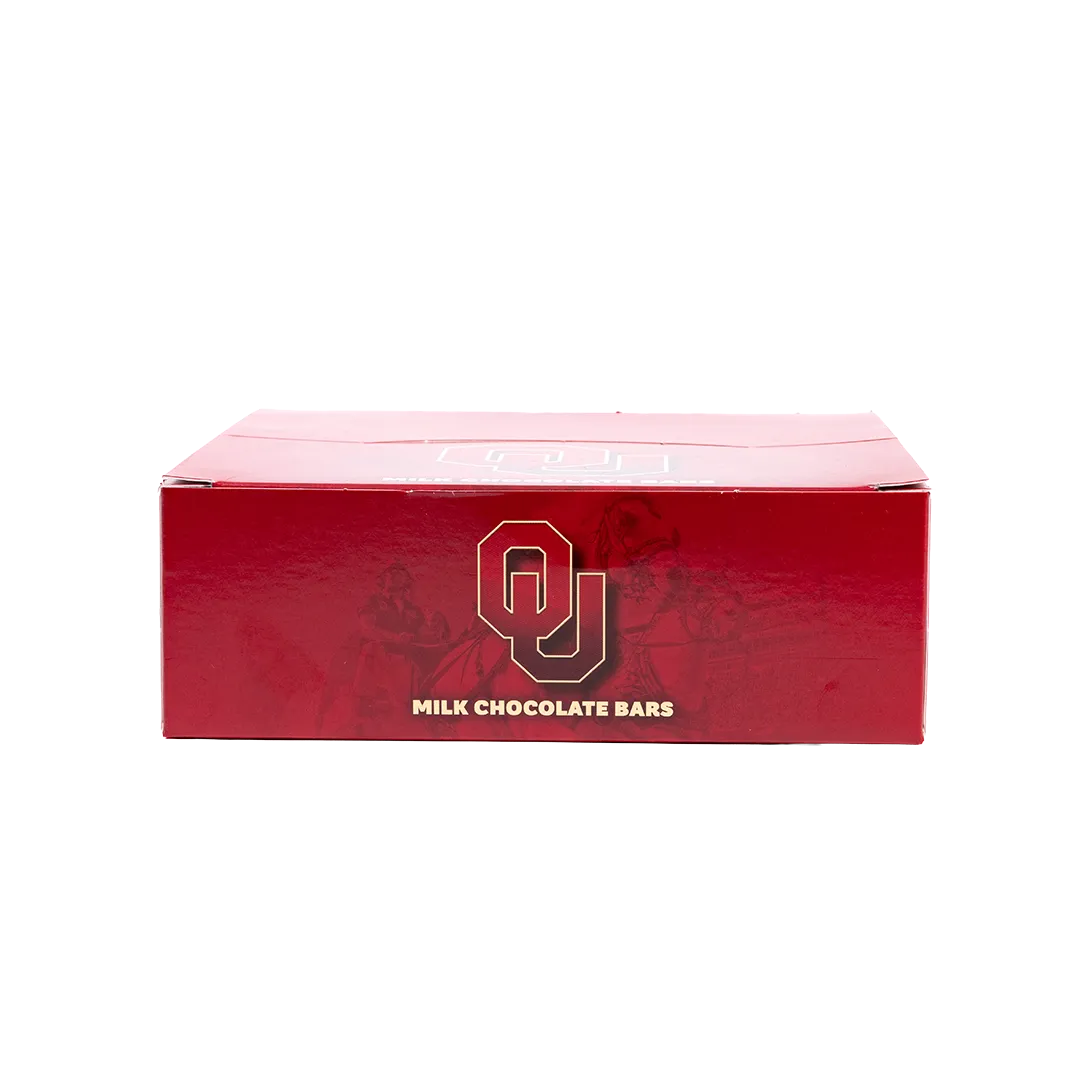 Bedré Fine Chocolate OU Bar retail display box, University of Oklahoma branding