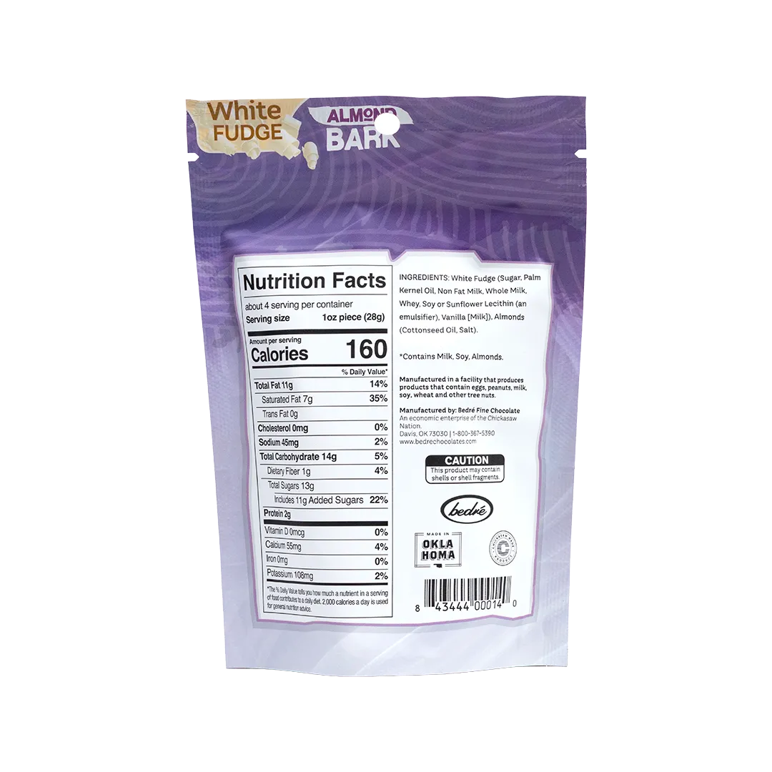 Bedré Fine Chocolate White Fudge Almond Bark, nutrition facts and ingredients