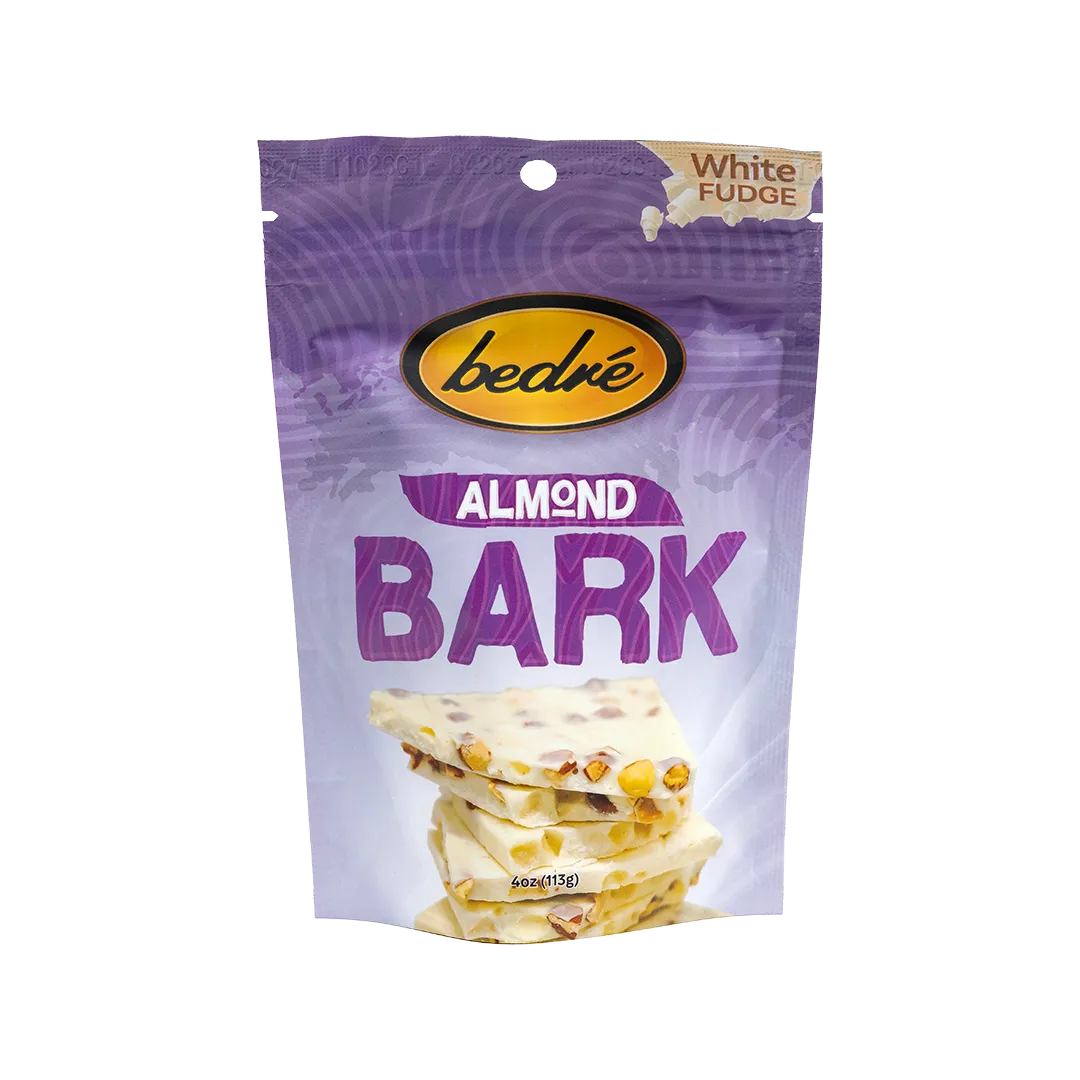 Bedré Fine Chocolate White Fudge Almond Bark, front of package