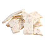 Bedré Fine Chocolate White Fudge Almond Bark pieces broken out of packaging