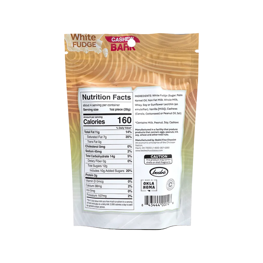 Bedré Fine Chocolate White Fudge Cashew Bark, nutrition facts and ingredients