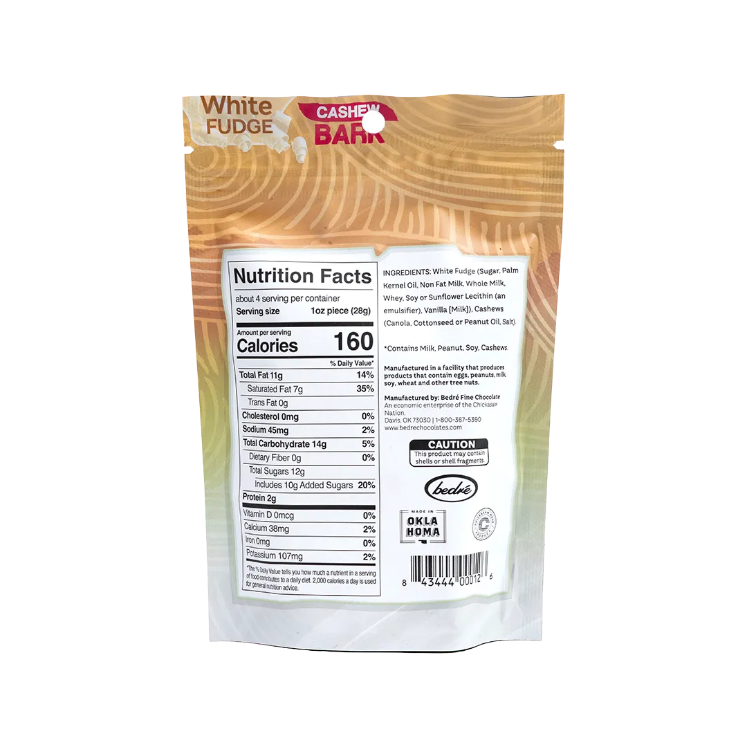 Bedré Fine Chocolate White Fudge Cashew Bark, nutrition facts and ingredients