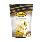 Bedré Fine Chocolate White Fudge Corn Twists snack pouch, front of package